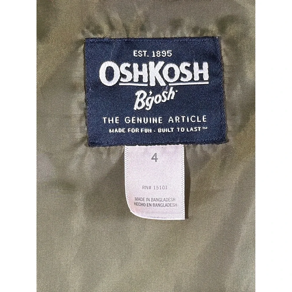 OshKosh Bgosh Kids Orange Puffer Vest Olive Green Lining Size 4 B216E413-OK